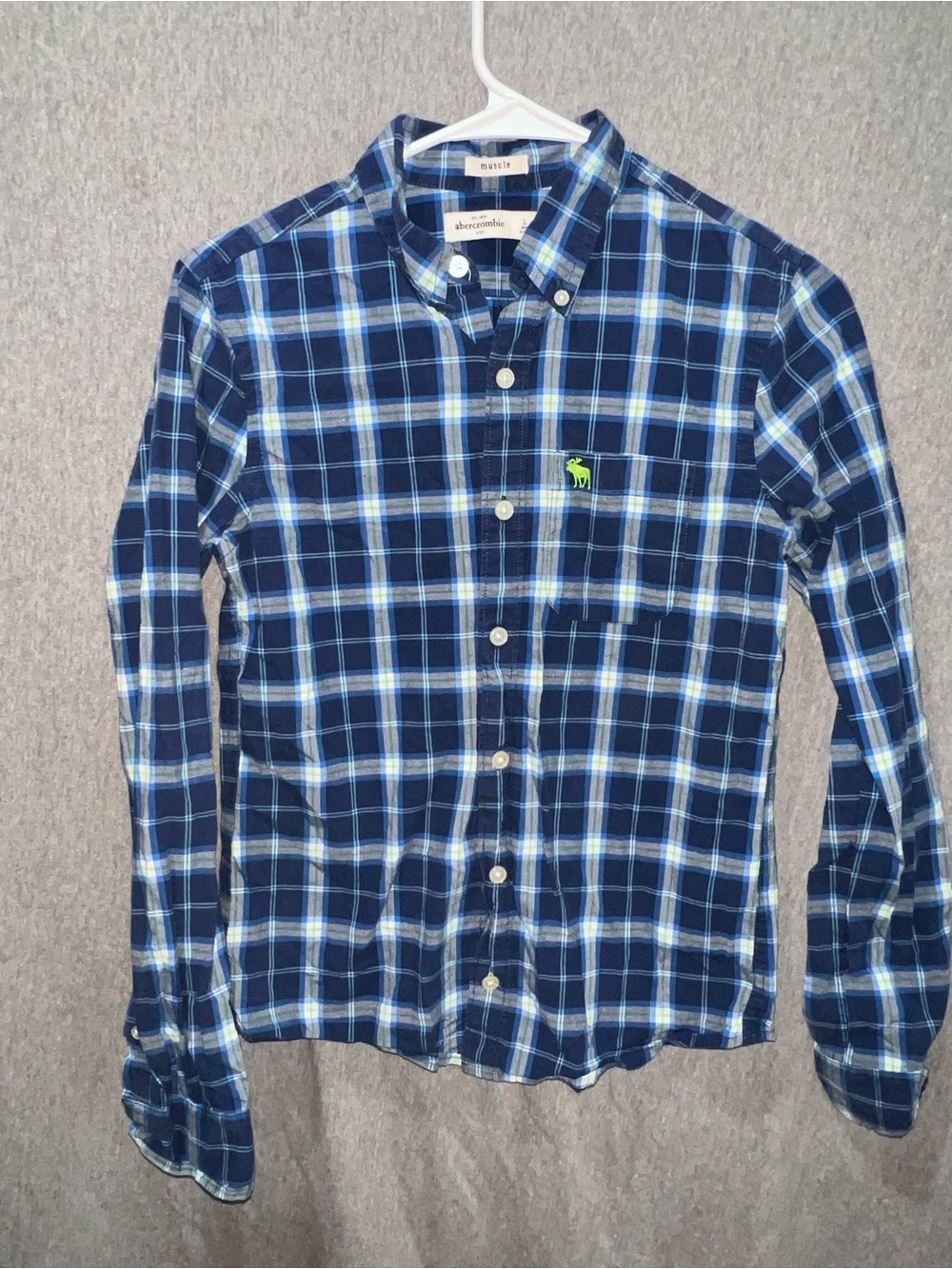 Abercrombie & Fitch Navy and Light Blue Plaid Button-Down Shirt